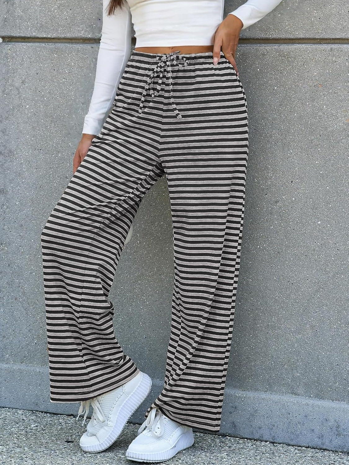 Striped Wide Leg Pants Pants & Culottes JT's Designer Fashion