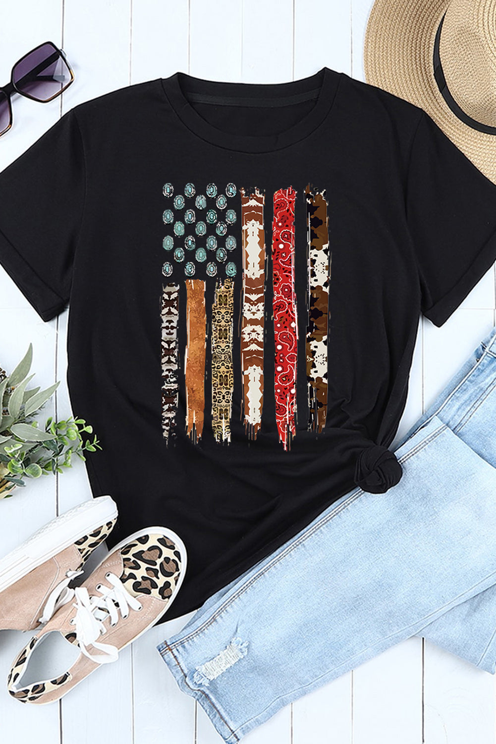 Black Western American Flag Graphic Tee Graphic Tees JT's Designer Fashion