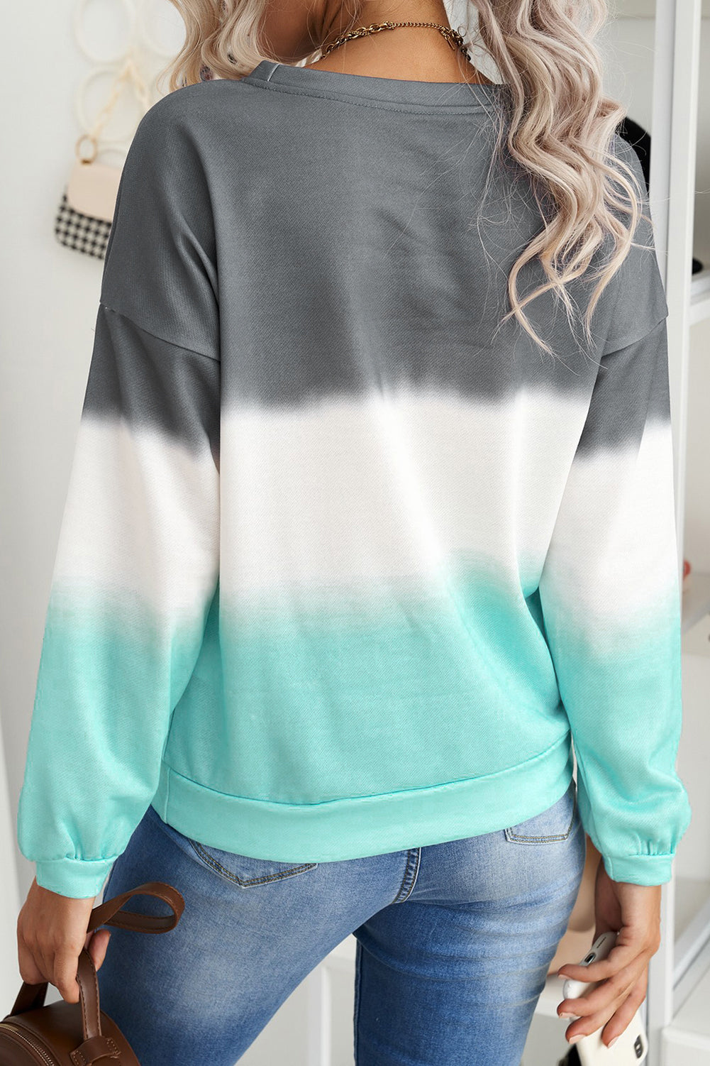 Gray Color Block Tie Dye Pullover Sweatshirt Sweatshirts & Hoodies JT's Designer Fashion