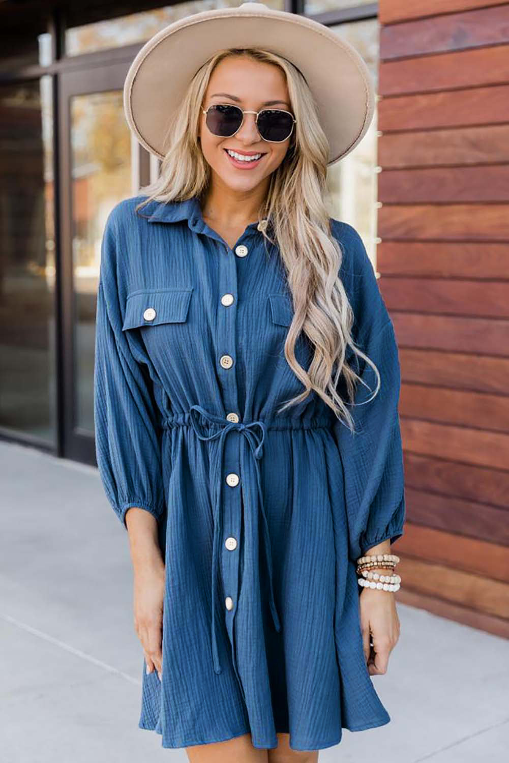 Blue Tunic Shirt Dress Mini Dresses JT's Designer Fashion