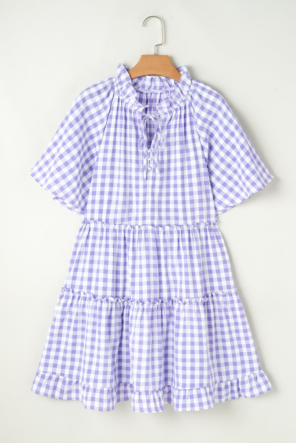 Lavendula Plaid Ruffle Wide Short Sleeve Babydoll Mini Dress Mini Dresses JT's Designer Fashion