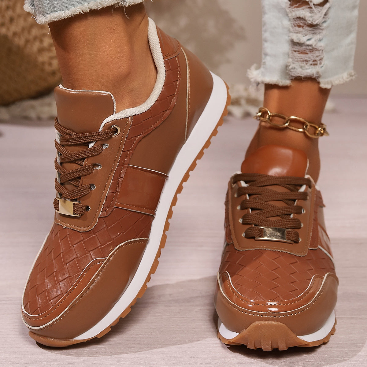 Lace-Up Leather Sneakers Caramel Shoes JT's Designer Fashion