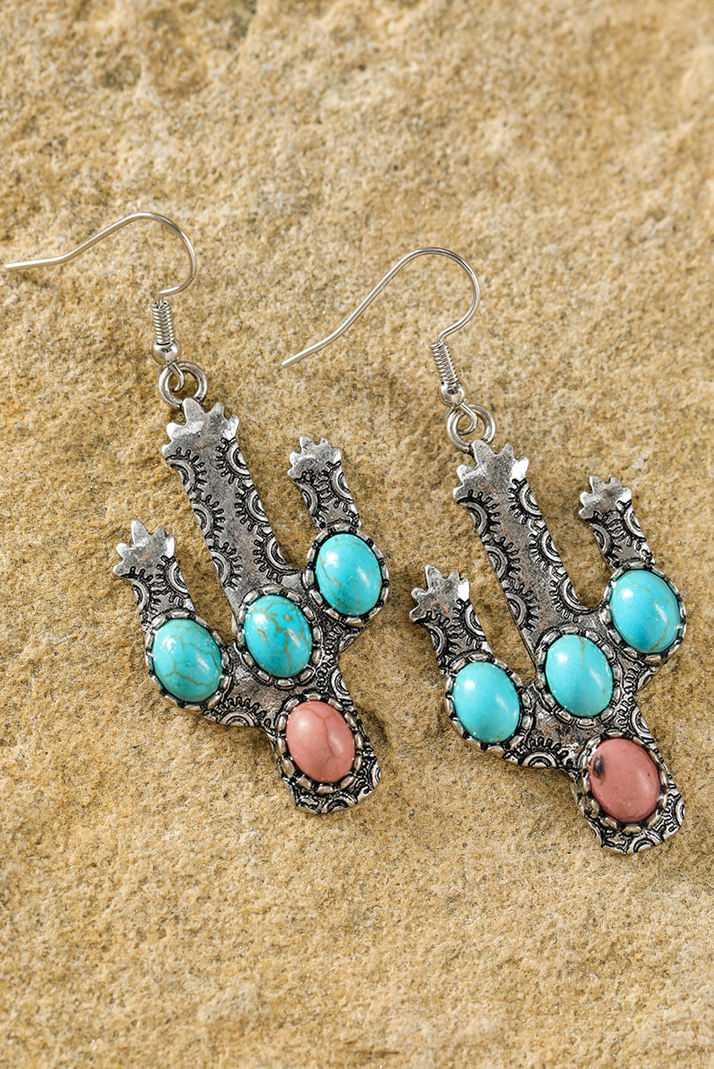 Light Blue Western Turquoise Decor Cactus Drop Earrings Jewelry JT's Designer Fashion