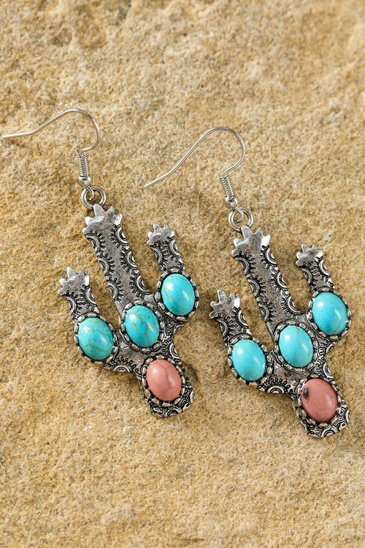 Light Blue Western Turquoise Decor Cactus Drop Earrings Jewelry JT's Designer Fashion