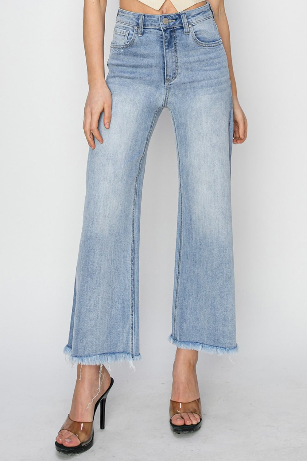 High Rise Crop Wide Fray Hem Jeans Jeans JT's Designer Fashion