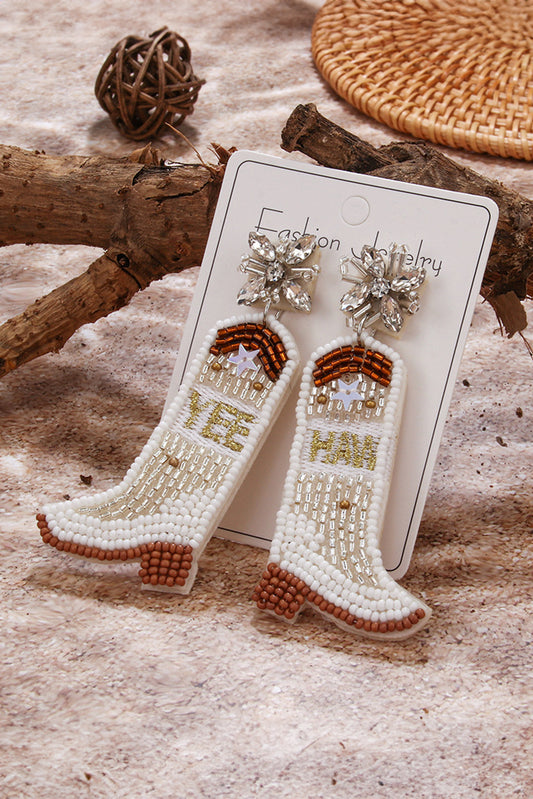 Beige Cowboy Boots Rice Bead Dangle Earrings Jewelry JT's Designer Fashion