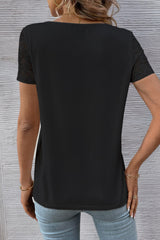 Black Contrast Lace V-Neck Patchwork Sleeve Casual T-Shirt Pre Order Tops JT's Designer Fashion