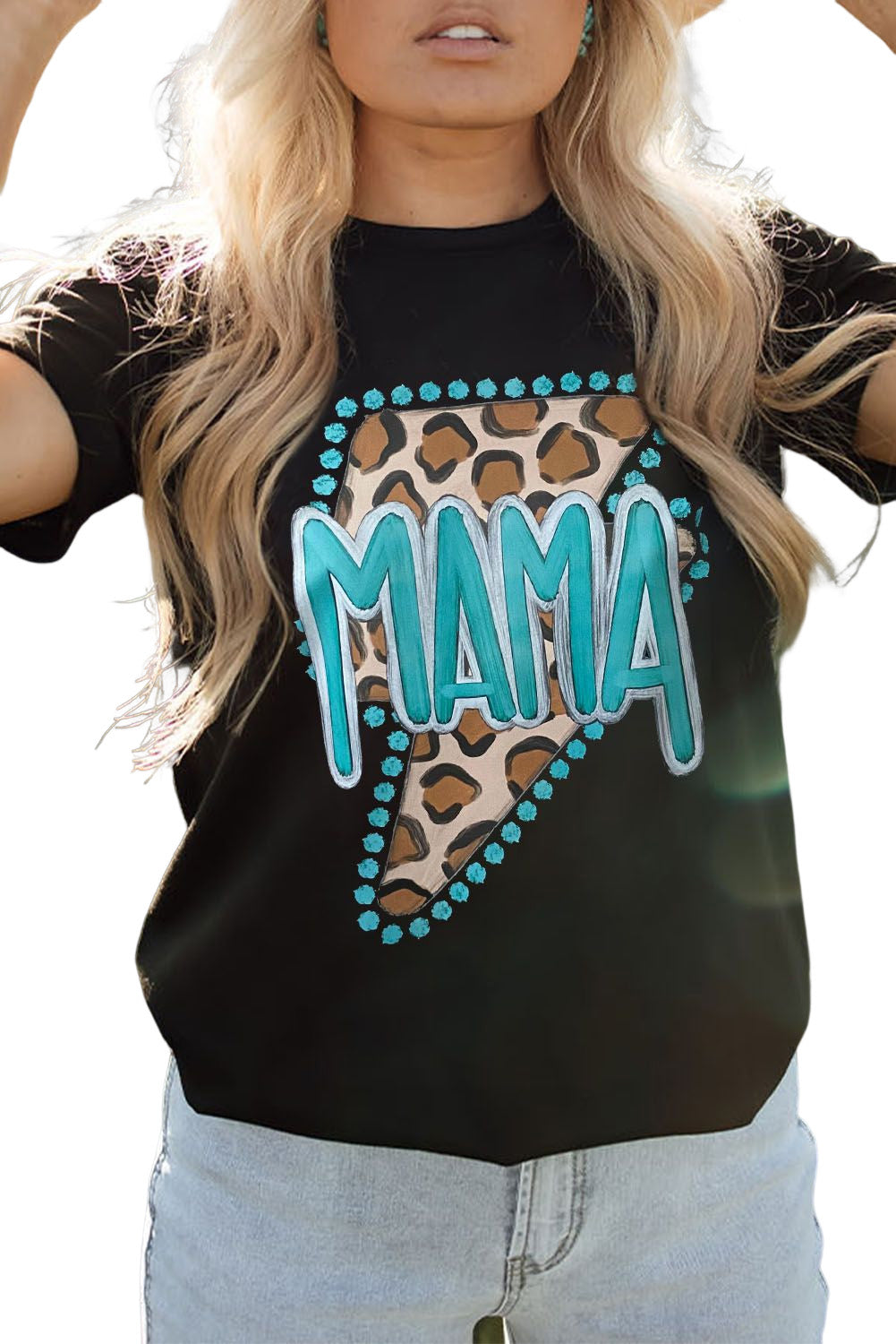 Black Western MAMA Leopard Lightning Graphic Tee Graphic Tees JT's Designer Fashion