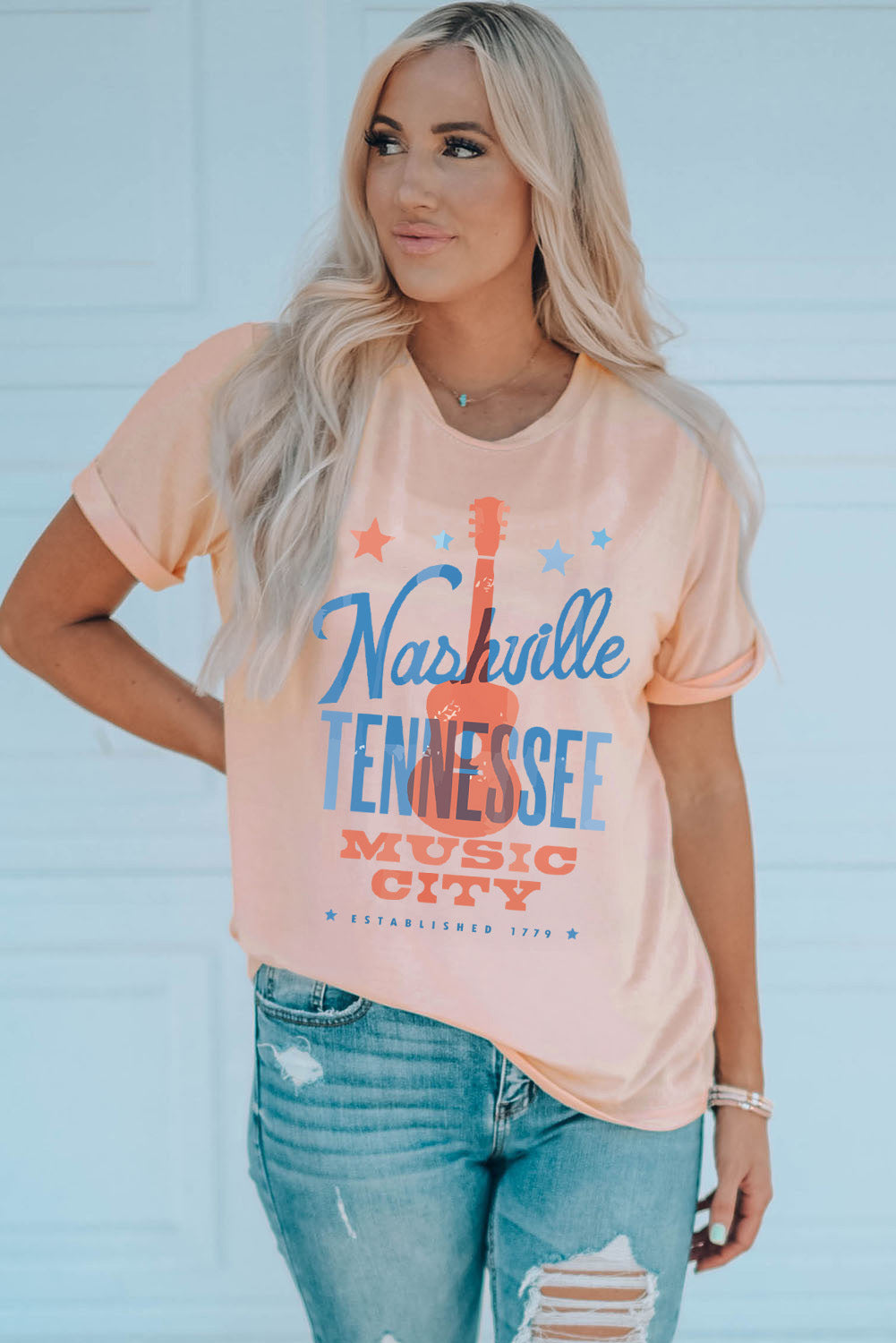 Pink Nashville Tennessee Music City Graphic Crewneck Top Graphic Tees JT's Designer Fashion