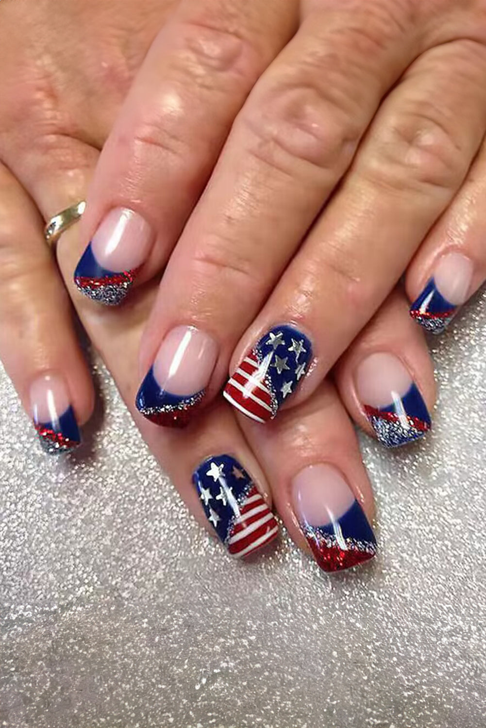 Dark Blue American Flag Shiny Square False Nails Other Accessories JT's Designer Fashion