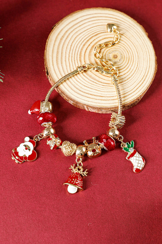 Racing Red Christmas Pendant Adjustable Plated Beaded Bracelet Jewelry JT's Designer Fashion