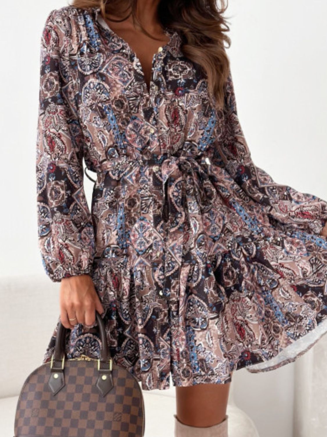 Ruffle Hem Floral Long Sleeve Dress Mini Dresses JT's Designer Fashion