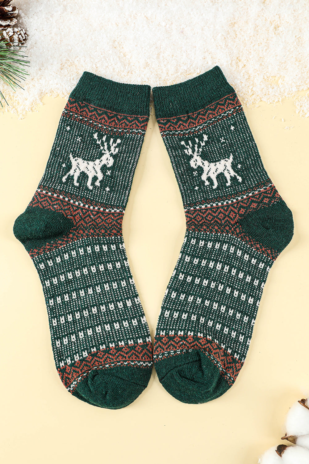 Blackish Green 5 Pairs/Set Christmas Reindeer Soft Crew Socks Socks JT's Designer Fashion