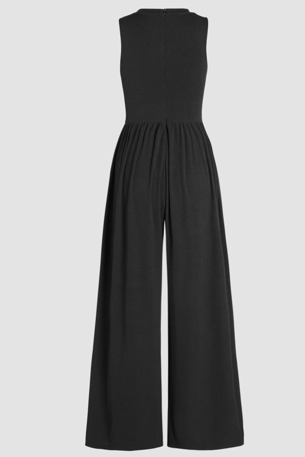 Black Sleeveless Cinched Waist Wide Leg Jumpsuit Plus Size JT's Designer Fashion