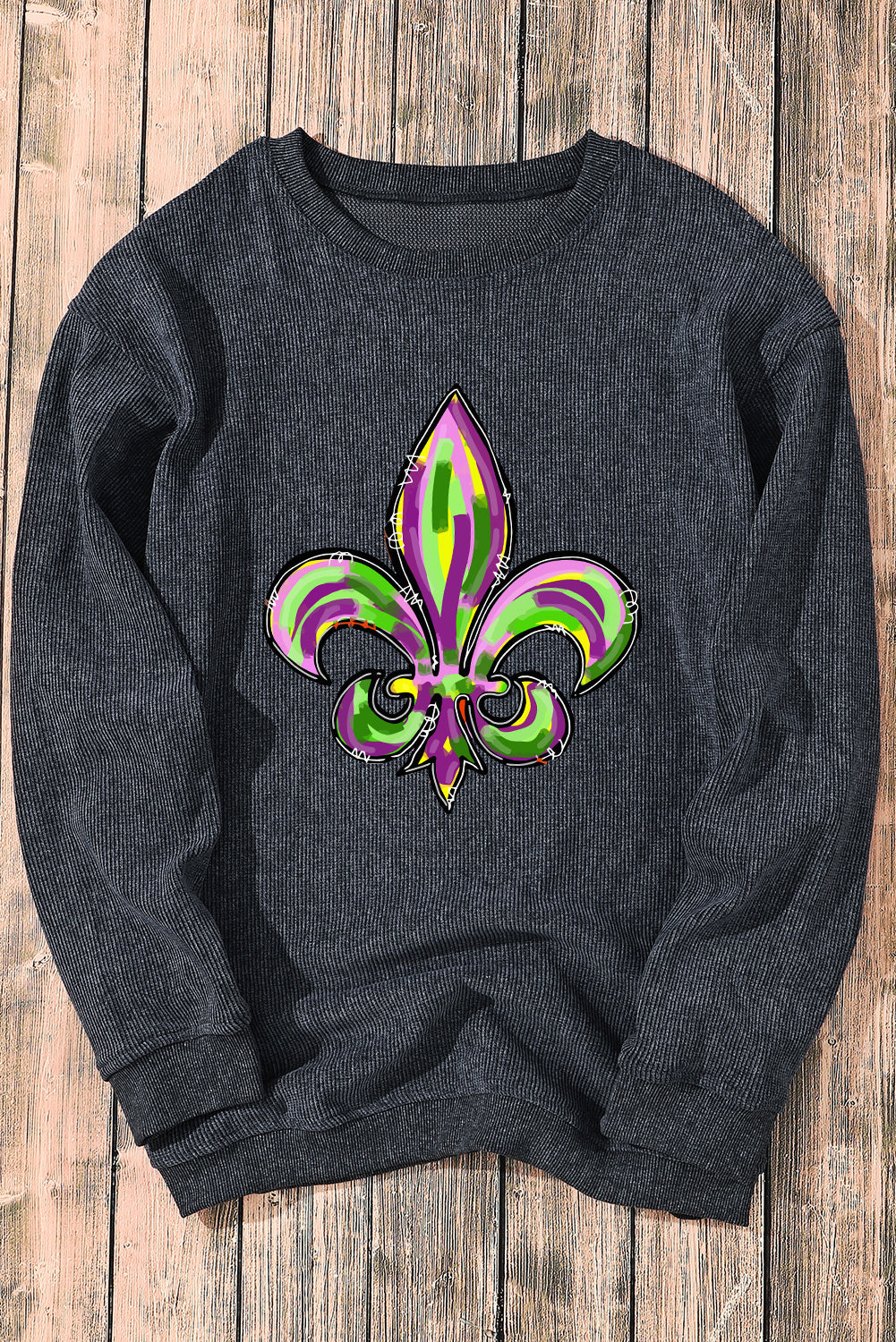 Gray Mardi Gras Symbol Heat Transfer Corded Pullover Sweatshirt Graphic Sweatshirts JT's Designer Fashion