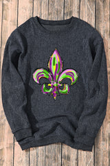 Gray Mardi Gras Symbol Heat Transfer Corded Pullover Sweatshirt Graphic Sweatshirts JT's Designer Fashion