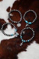 Silvery Western Turquoise Beaded Multi Layer Bracelet Jewelry JT's Designer Fashion