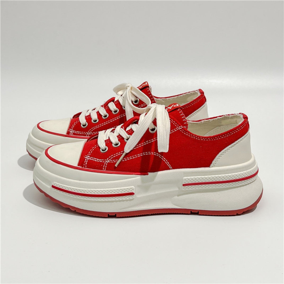 Lace-Up Round Toe Platform Sneakers Deep Red Shoes JT's Designer Fashion