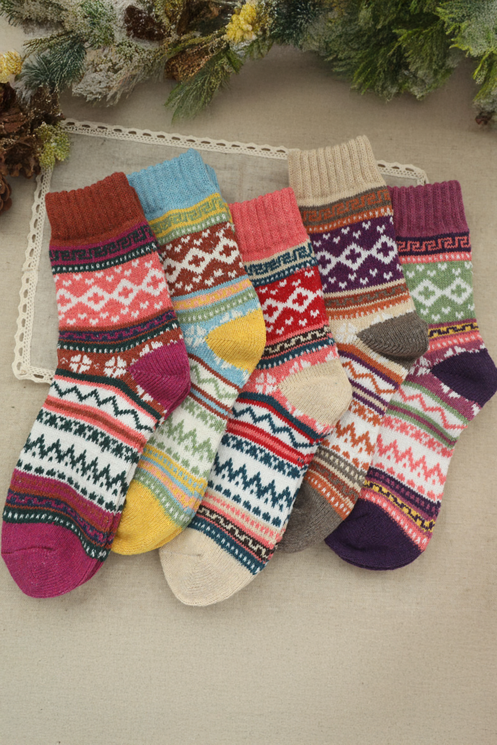 Camel 5pcs/set Bohemian Pattern Soft Crew Socks Socks JT's Designer Fashion