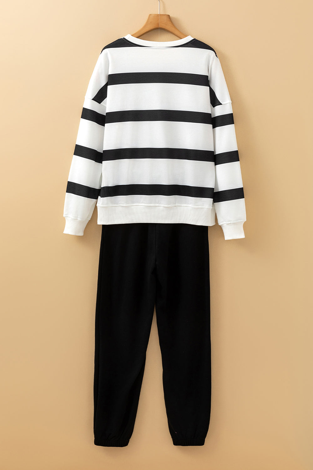 Black Stripe Drop Shoulder Pullover and Jogger Pants Set Pant Sets JT's Designer Fashion