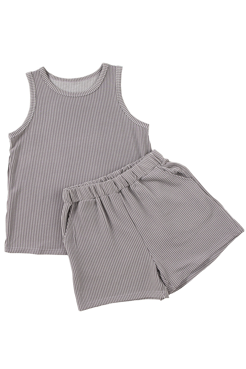 Medium Grey Corded Sleeveless Top and Pocketed Shorts Set Bottoms JT's Designer Fashion