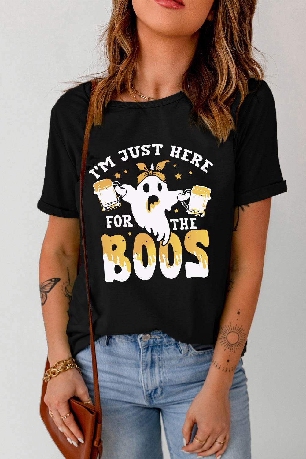 Black I'm Just Hear For The Boos Ghost Graphic T Shirt Graphic Tees JT's Designer Fashion