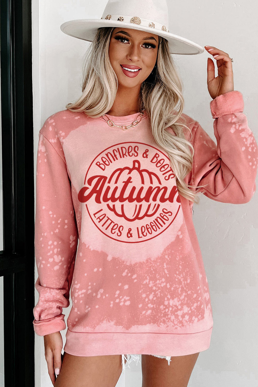 Pink Tie Dye Autumn Pumpkin Graphic Drop Shoulder Sweatshirt Graphic Sweatshirts JT's Designer Fashion