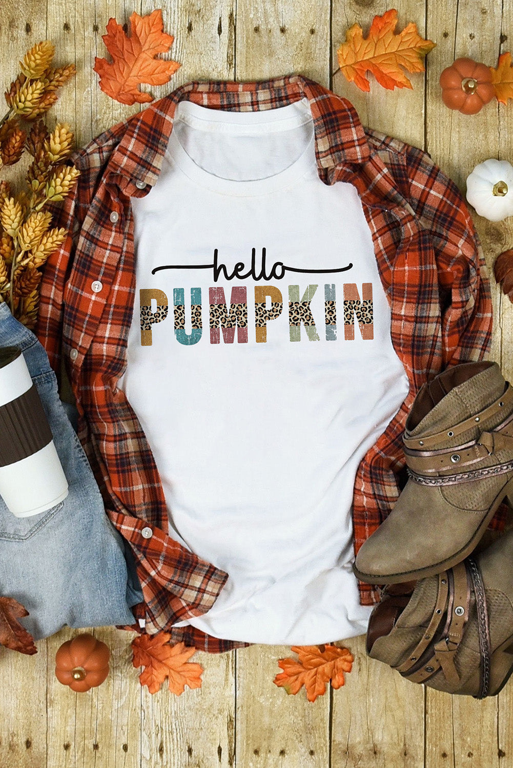 White Hello Pumpkin Graphic Casual Tee White 95%Polyester+5%Elastane Graphic Tees JT's Designer Fashion