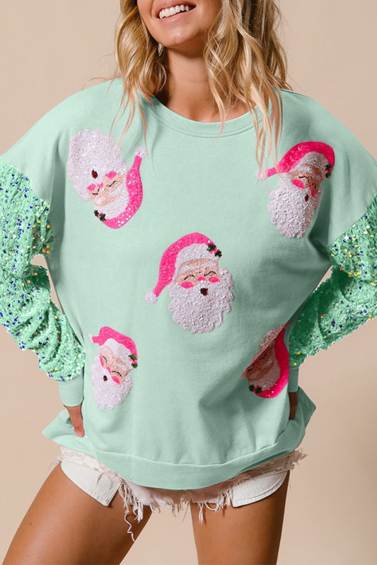 Moonlight Jade Sequined Santa Claus Long Sleeve Christmas Sweatshirt Sweatshirts & Hoodies JT's Designer Fashion