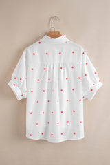 White Red Little Stars Printed Loose Half Sleeve Shirt Pre Order Tops JT's Designer Fashion