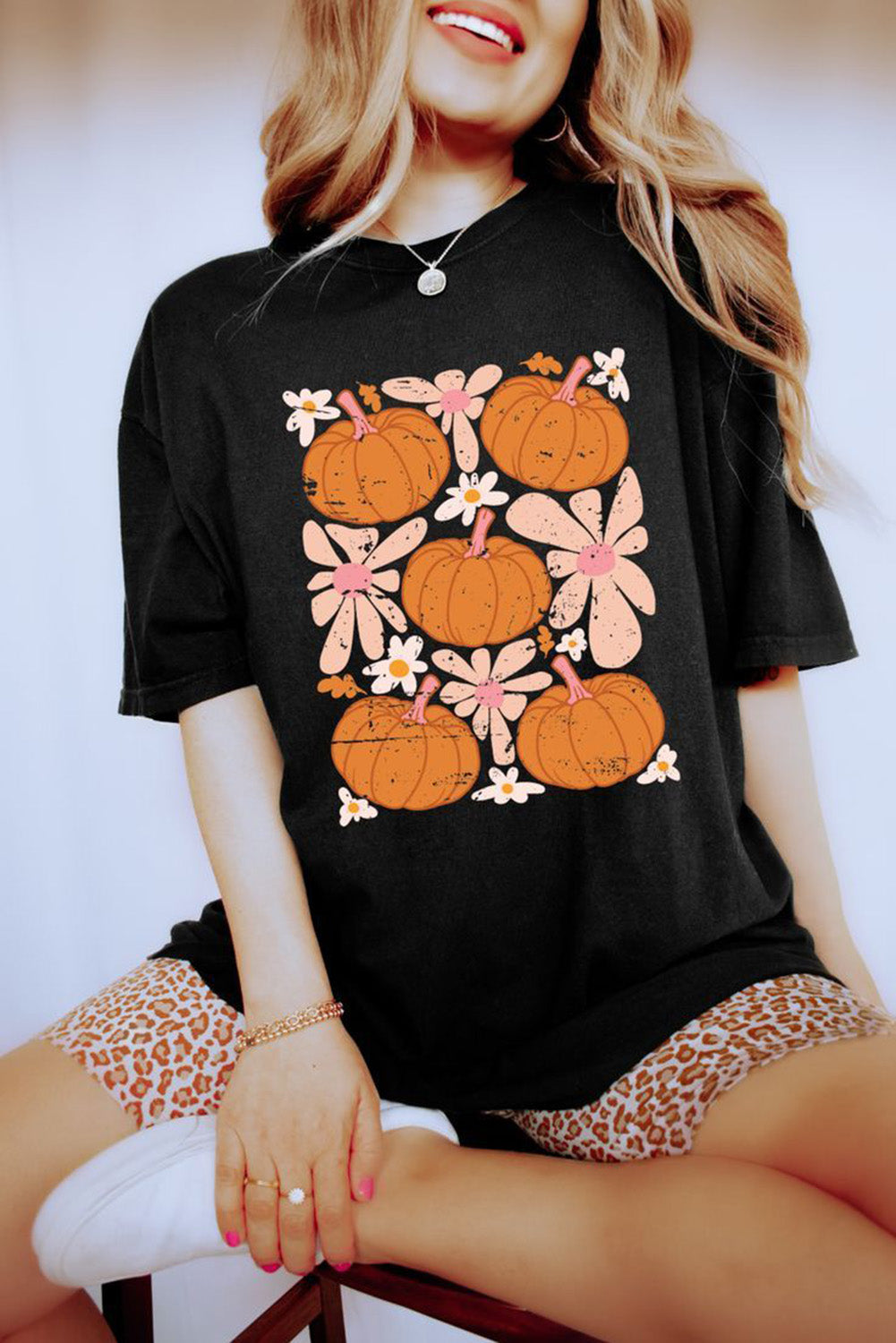 Black Pumpkin Flower Square Graphic Tee Graphic Tees JT's Designer Fashion