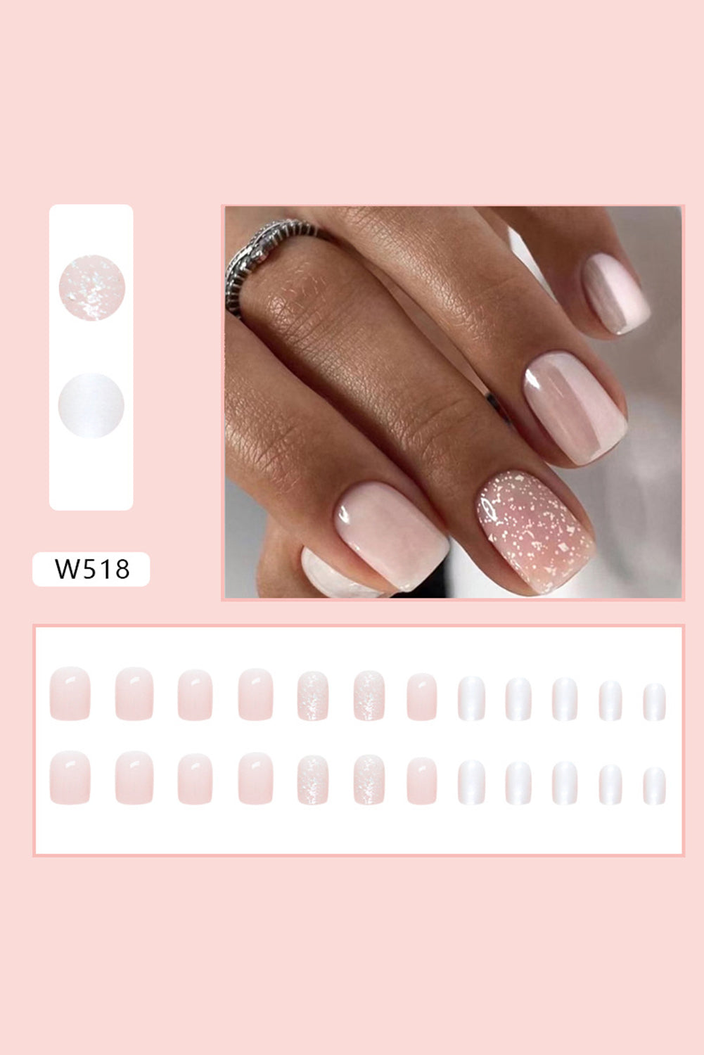 Pink 24Pcs Shinning Short Square Nail Sticker Set Other Accessories JT's Designer Fashion