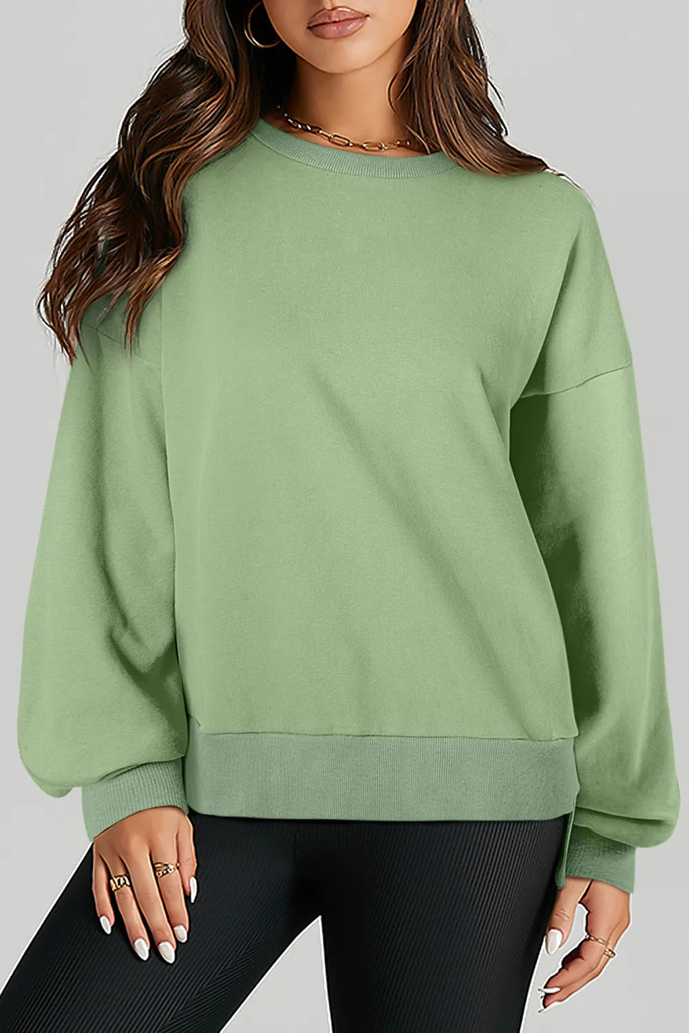 Round Neck Long Sleeve Sweatshirt Gum Leaf Sweatshirts & Hoodies JT's Designer Fashion