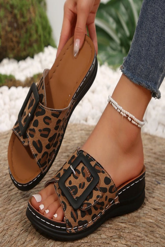 Suede Leopard Wedge Sandals Brown Sandals JT's Designer Fashion