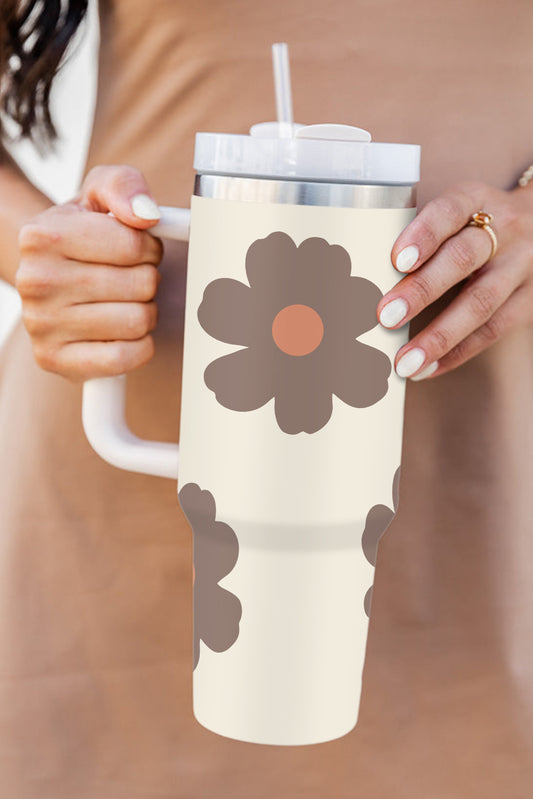 Light French Beige Flower Print Handle Stainless Vacuum 1200ml Tumblers JT's Designer Fashion