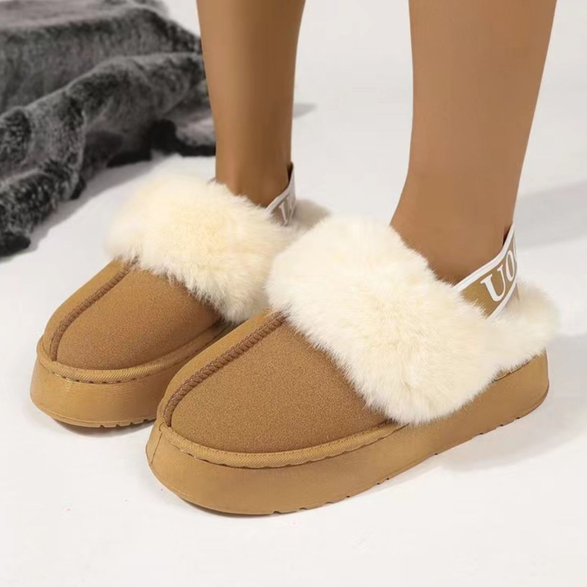 Plush Platform Slippers with Letter Strap Shoes JT's Designer Fashion