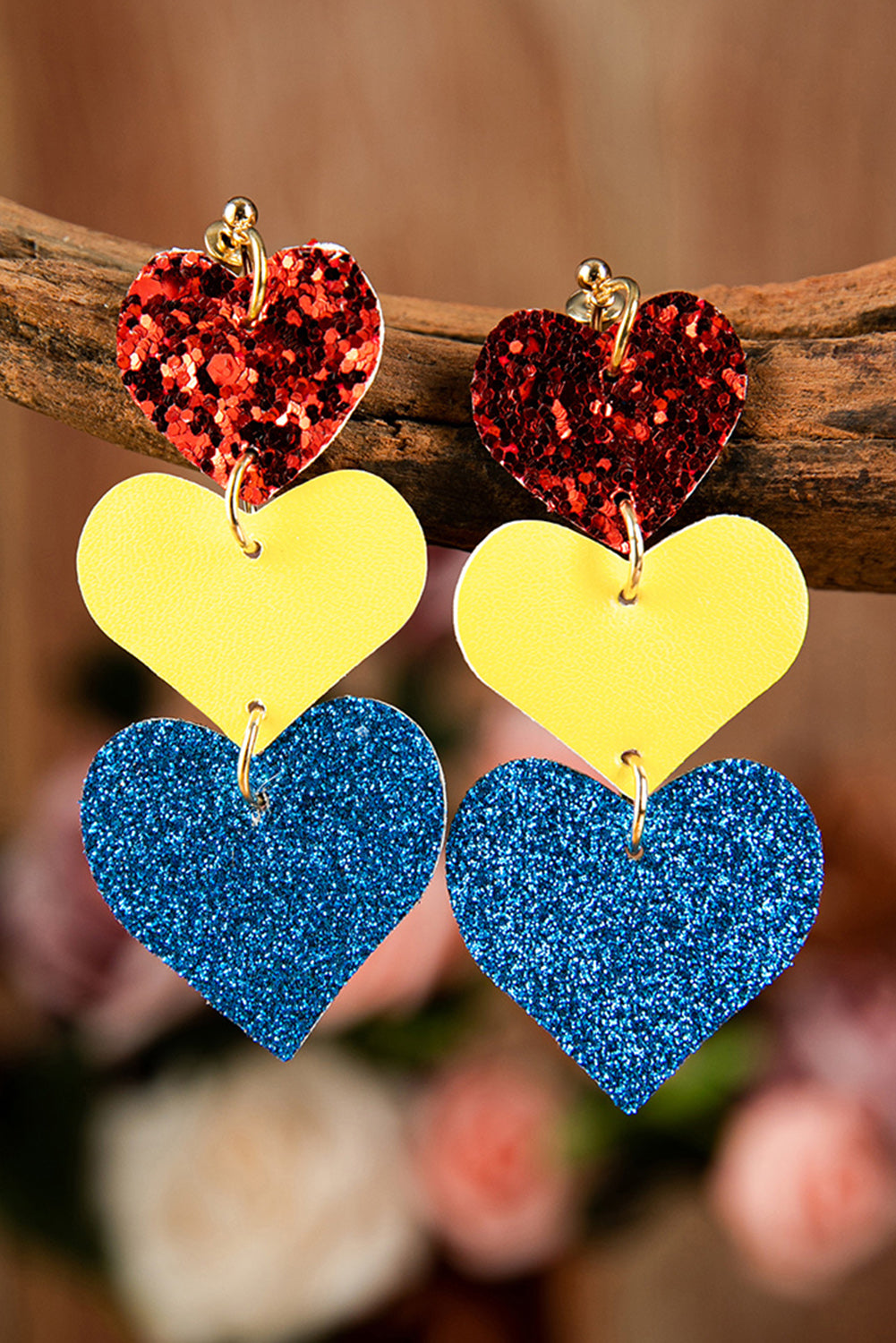 Heart Shape Leather Sequins Earrings Jewelry JT's Designer Fashion