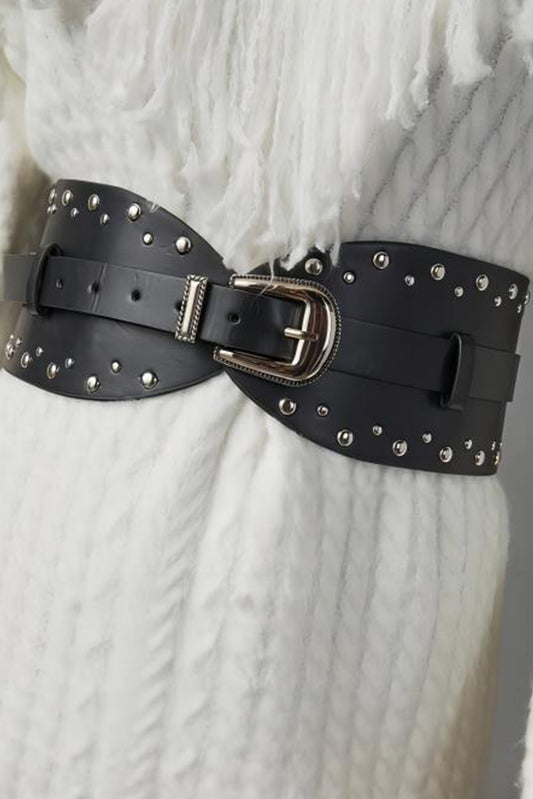 Black Studded Faux Leather Wide Belt Other Accessories JT's Designer Fashion