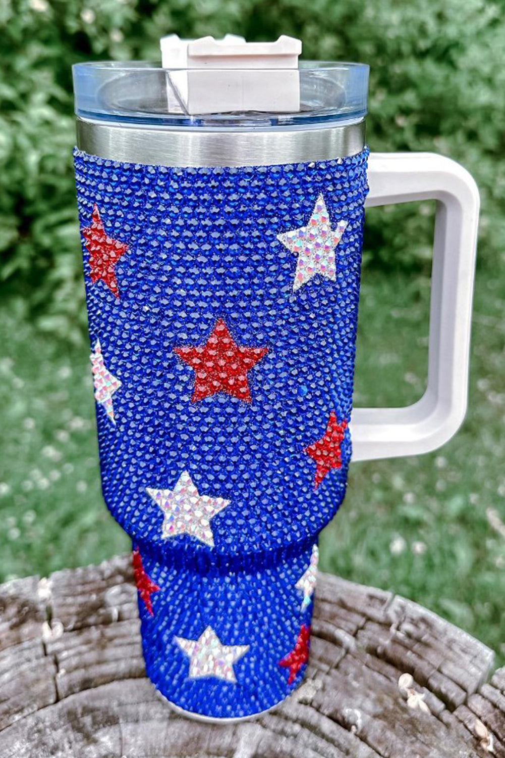 Dark Blue Star Shape Rhinestone Handle Large Vacuum Cup 40oz Tumblers JT's Designer Fashion