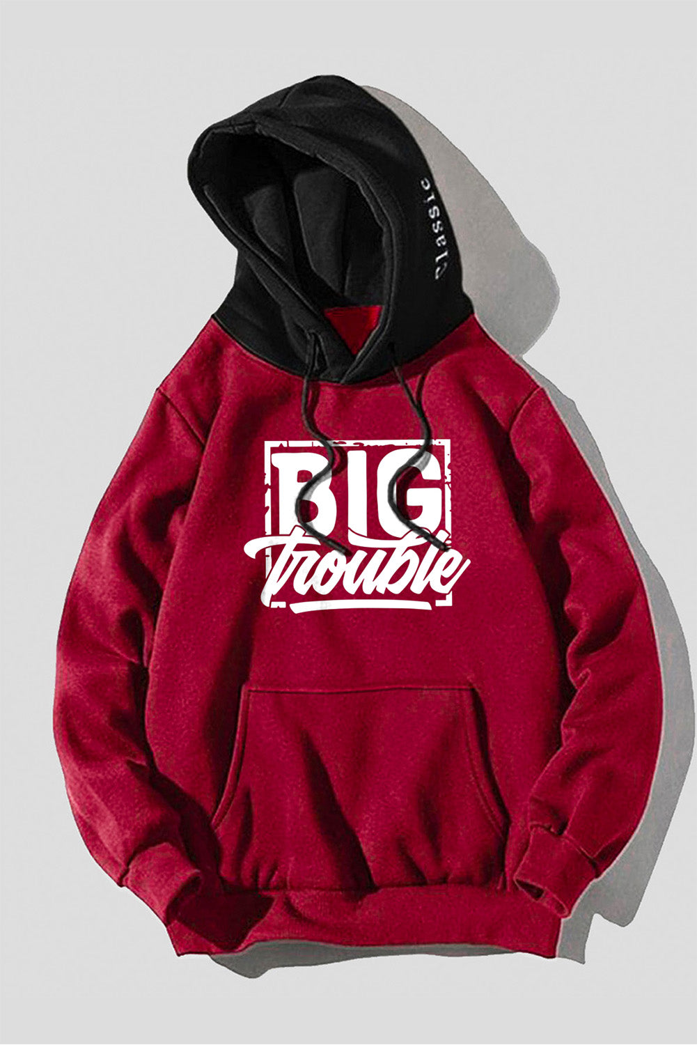 Fiery Red Men's Letter Print Pocketed Color Block Long Sleeve Hoodie Men's Tops JT's Designer Fashion
