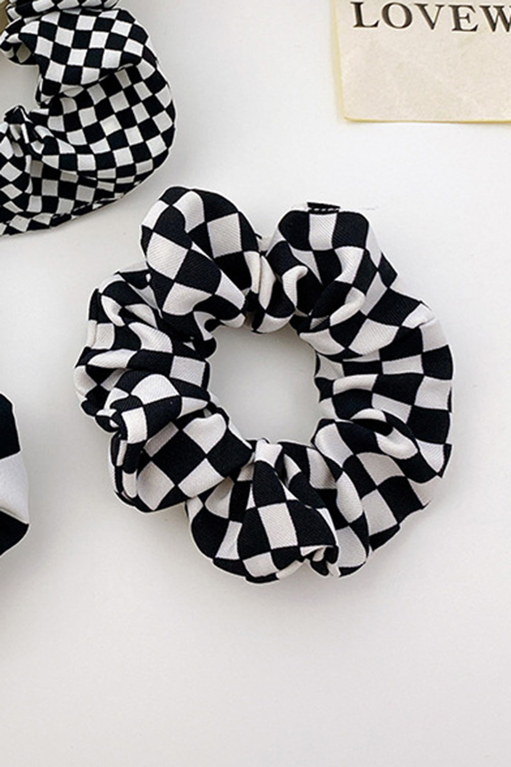 Black Checkerboard Pattern Cloth Hair Scrunchie Headwear JT's Designer Fashion