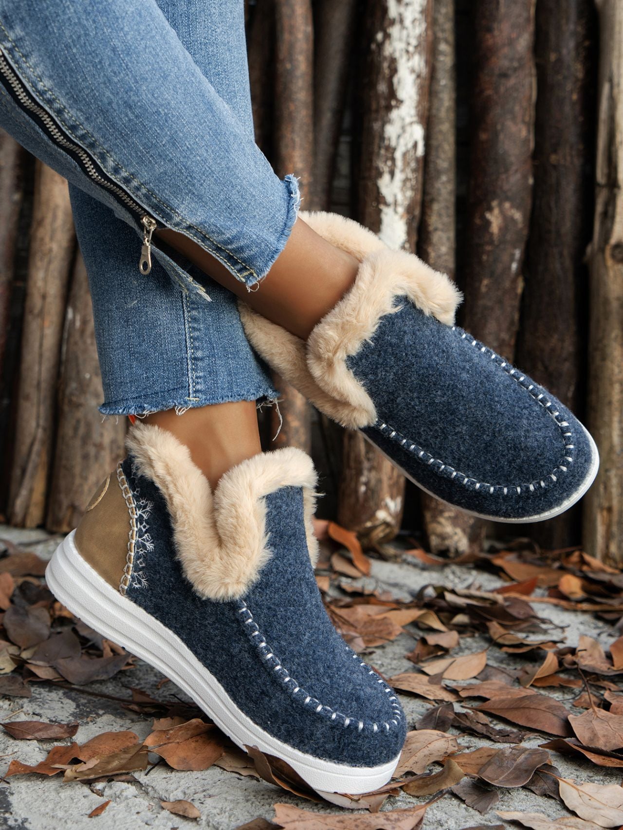 Furry Suede Round Toe Flat Sneakers Navy Shoes JT's Designer Fashion