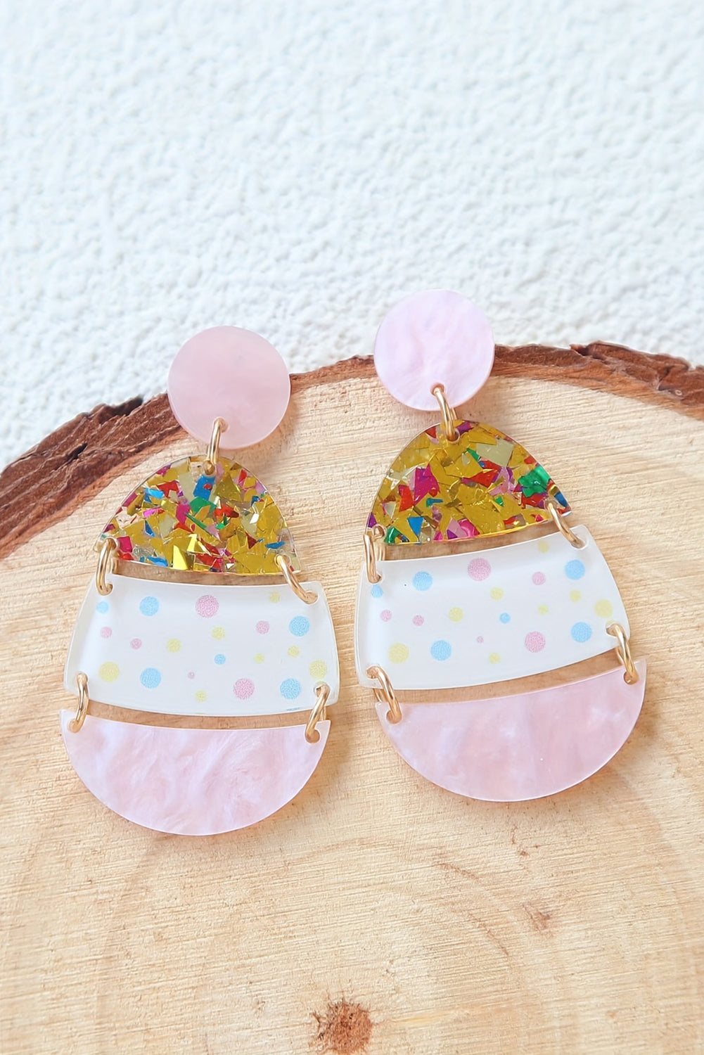 Pink Cute Printed Easter Egg Shape Drop Earrings Jewelry JT's Designer Fashion