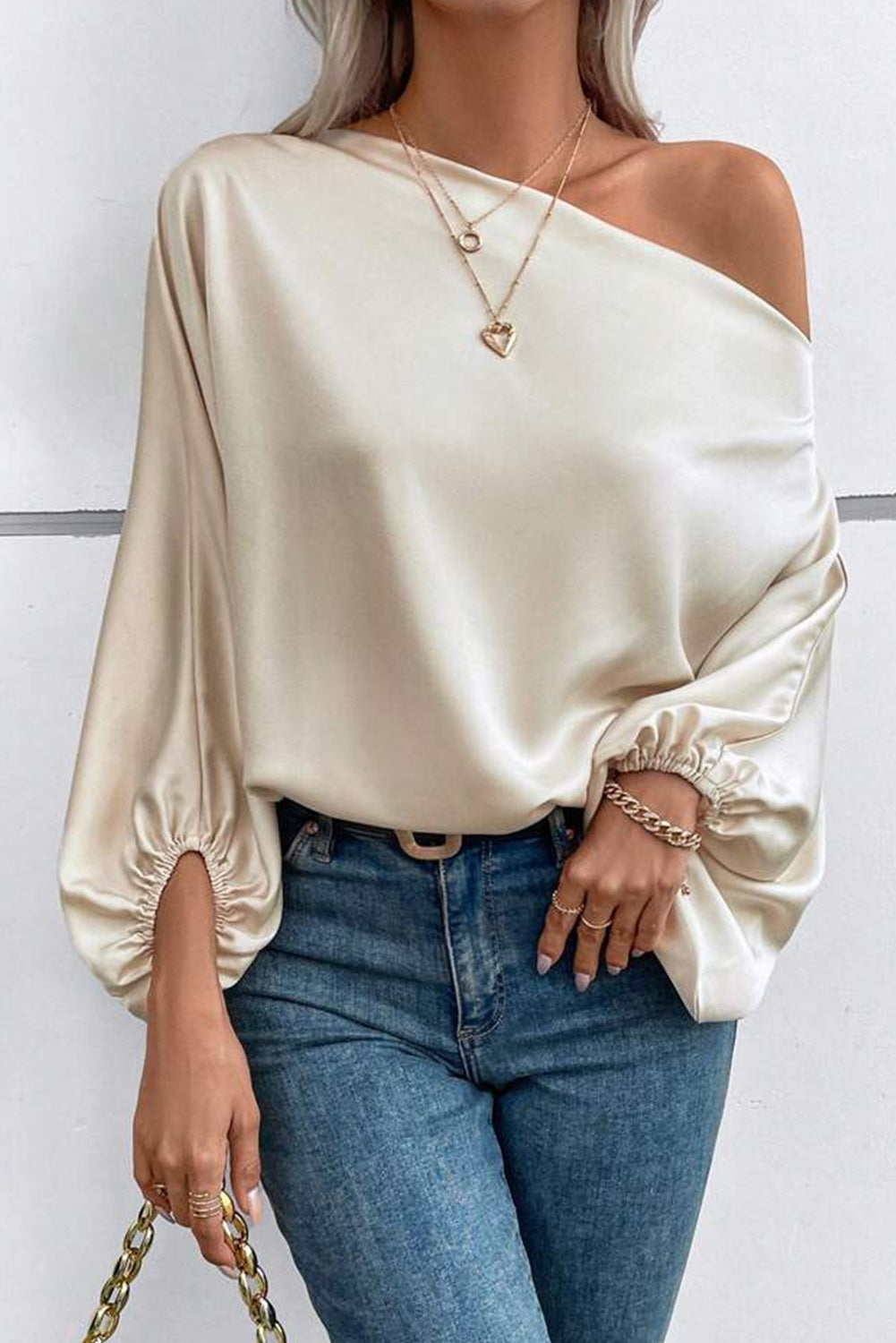 Apricot One Shoulder Asymmetrical Neck Balloon Sleeve Blouse Pre Order Tops JT's Designer Fashion