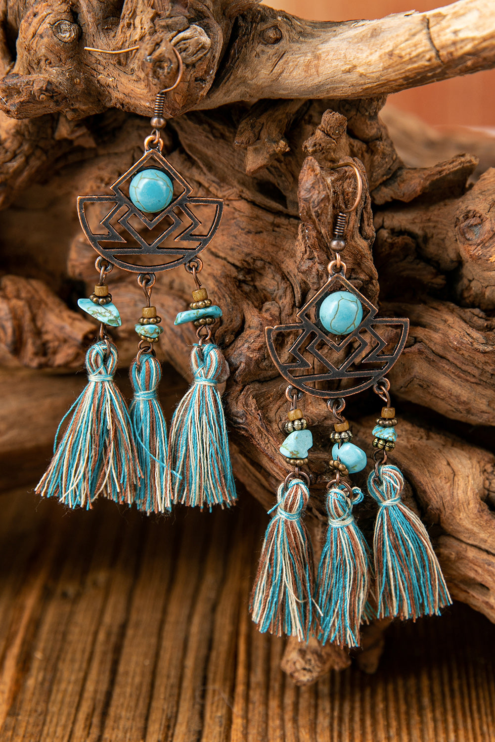 Sky Blue Bohemian Beaded Hollow-out Fringe Dangle Earrings Jewelry JT's Designer Fashion