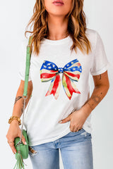 White Independence Day Splash Bow Pattern T Shirt Graphic Tees JT's Designer Fashion