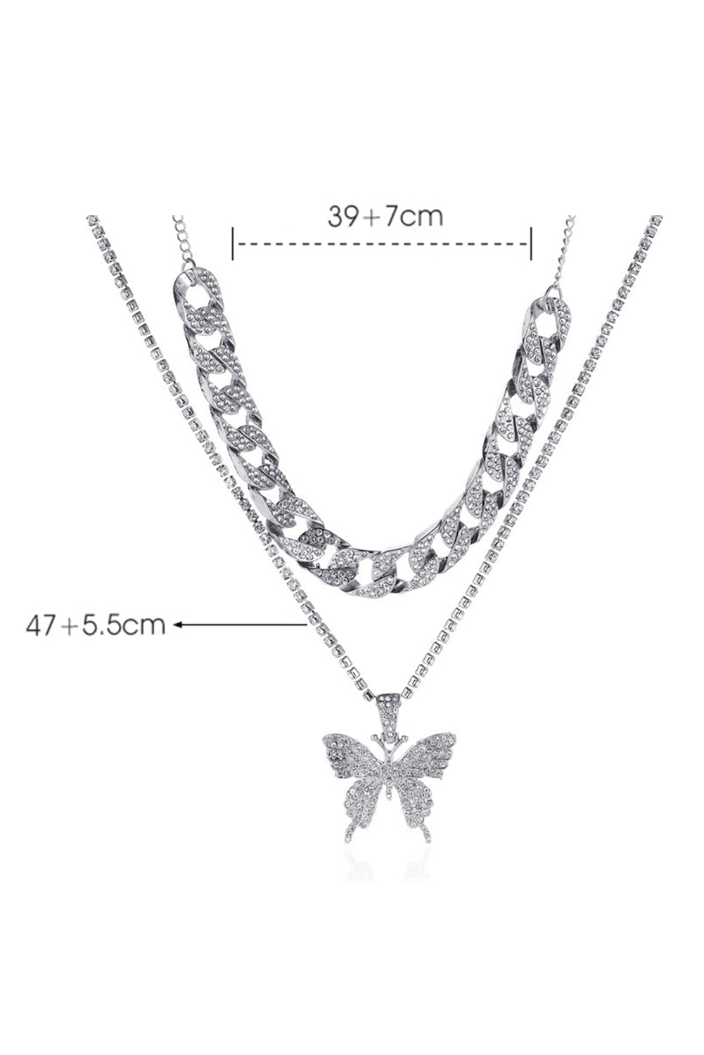 Silvery Butterfly Pendant Rhinestone Necklace Jewelry JT's Designer Fashion