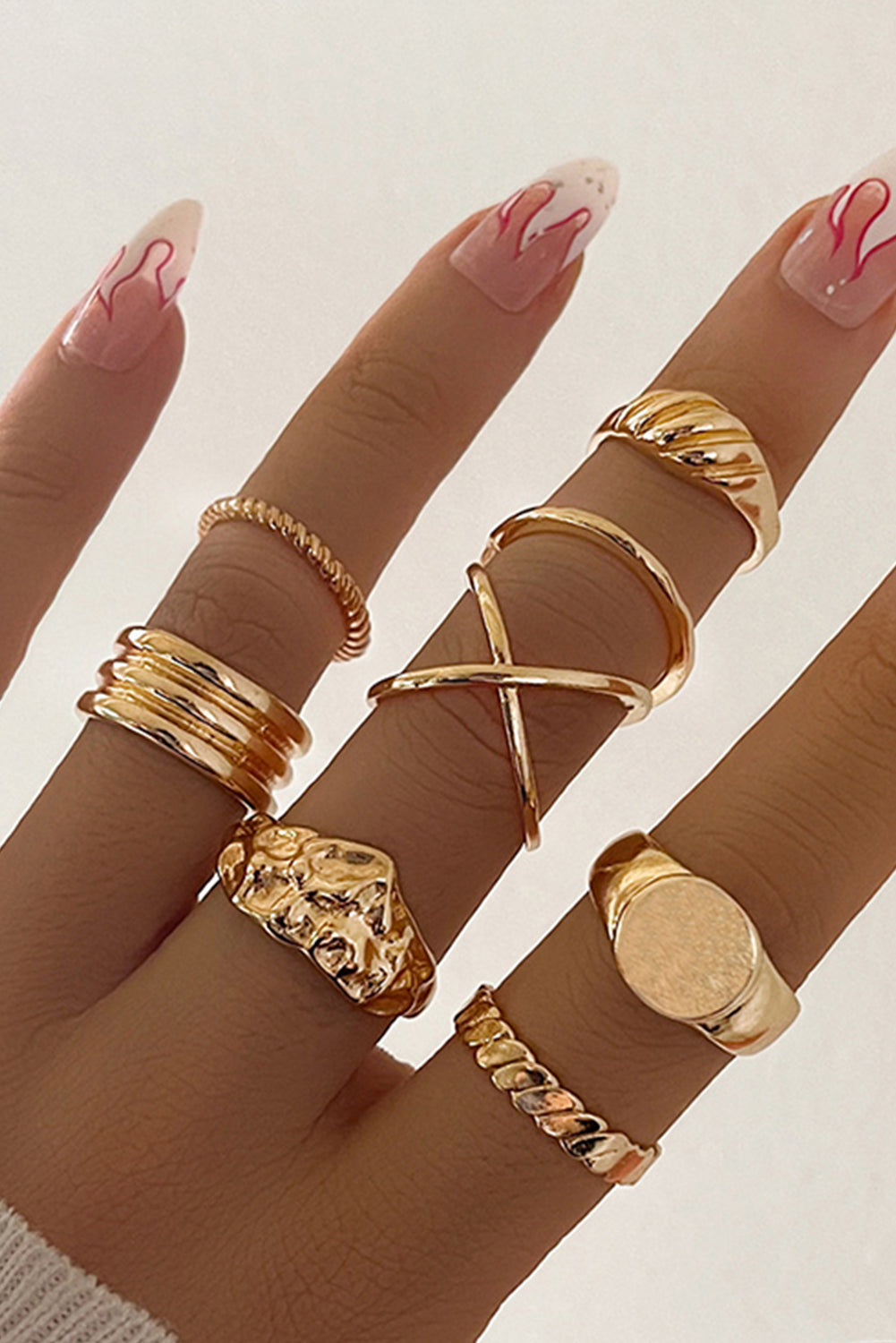 Gold 8pcs Plated Minimalism Alloy Rings Set Jewelry JT's Designer Fashion