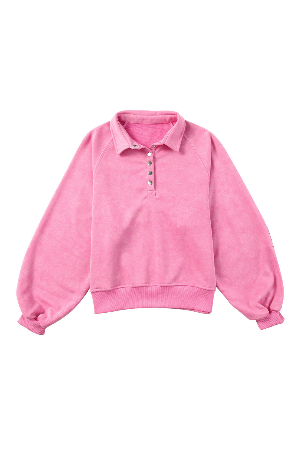 Pink Washed Snap Buttons Lantern Sleeve Pullover Sweatshirt Sweatshirts & Hoodies JT's Designer Fashion