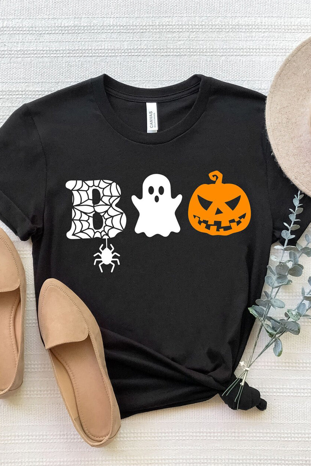 Black BOO Halloween Graphic T Shirt Black 95%Polyester+5%Elastane Graphic Tees JT's Designer Fashion